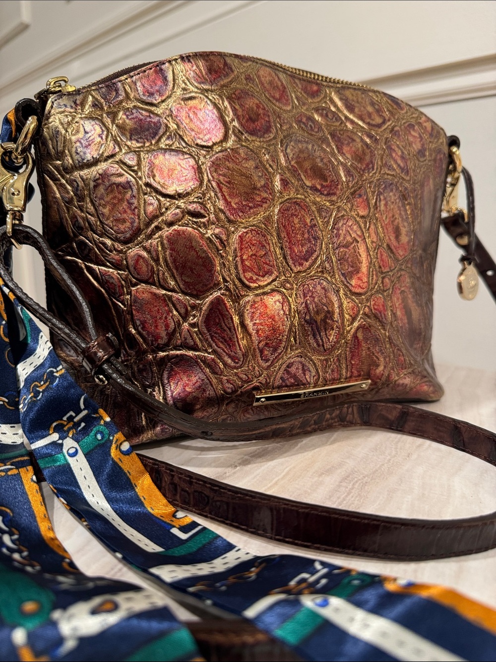 Brahmin Bag Supernova Melbourne Lorelei Bronze Metallic Croc-Embossed Crossbody